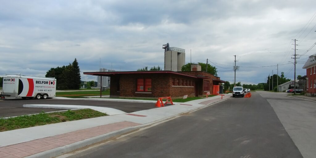 Demonstrates the appearance of CPR Owen Sound station while it was under restoration